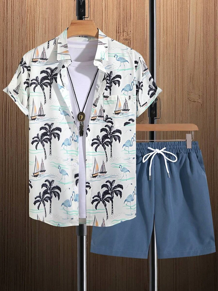 2025 New Summer Casual Men's Shirt And Beach Shorts Set 3D Printed Short-sleeved Outdoor Streetwear Shorts Camisas De Hombre