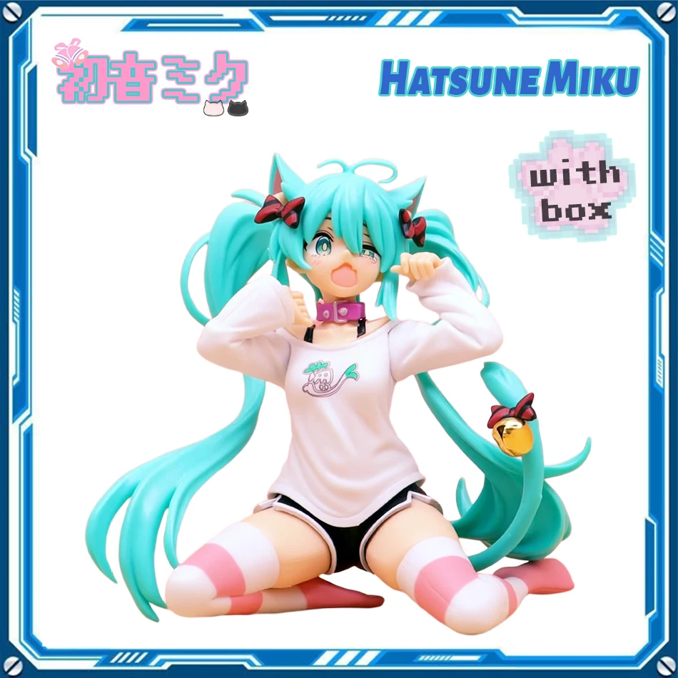 Hatsune Miku เดสก์ท็อปน่ารัก Action Figure 12 ซม. Neko เสื้อยืด Ver. อะนิเมะตุ๊กตาสาว Kawaii รุ่นของเล่นของขวัญ