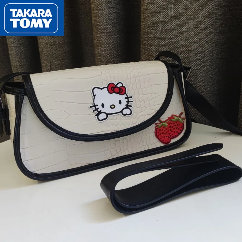 

TAKARA TOMY Cute Hello Kitty Girls Strawberry Crocodile Pattern Contrasting Color Underarm Bag PU Crossbody Shoulder Bag