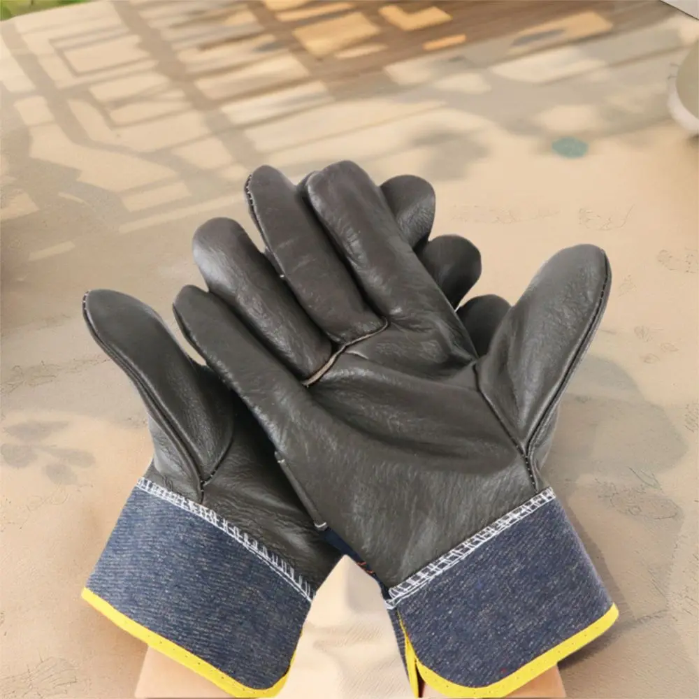 1 Pair Abrasion Resistant Cowhide Welding Gloves Labor Protection Heat Resistant Leather Work Gloves Puncture Resistant