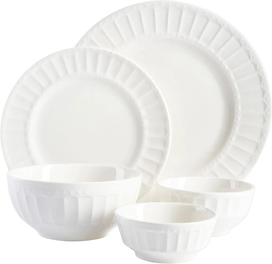 Gibson Home Zen Buffet Porcelain Dinnerware Set, Service for 8 (40pcs), White (Embossed)