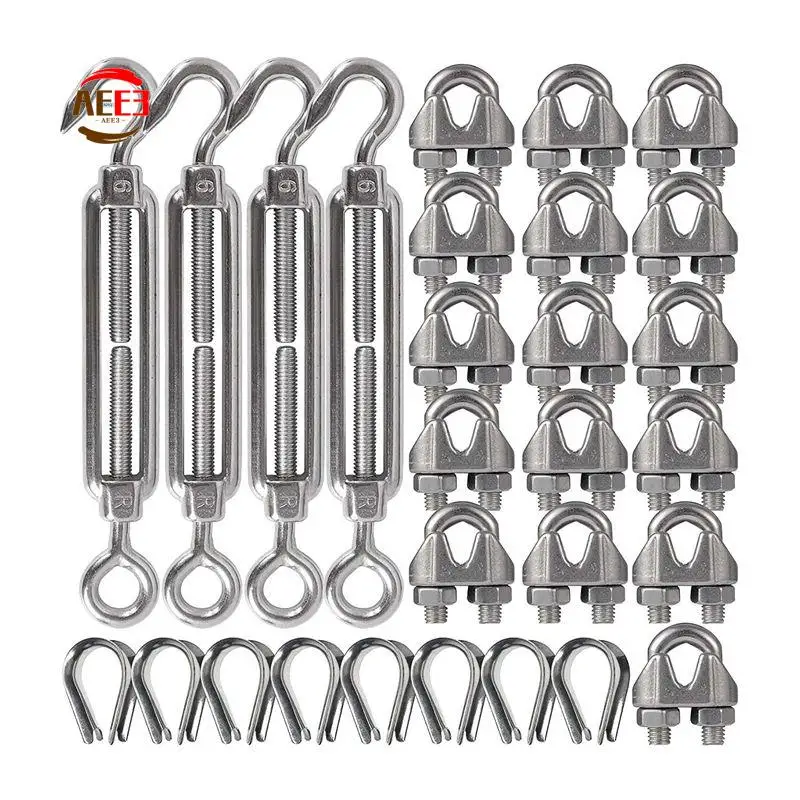 

AEE3-4-Pcs Metal Turnbuckle 16-Pcs 1/8 Inch Wire Rope Cable Clip/Clamp(M3), 8-Pcs Thimble(M3) Kit