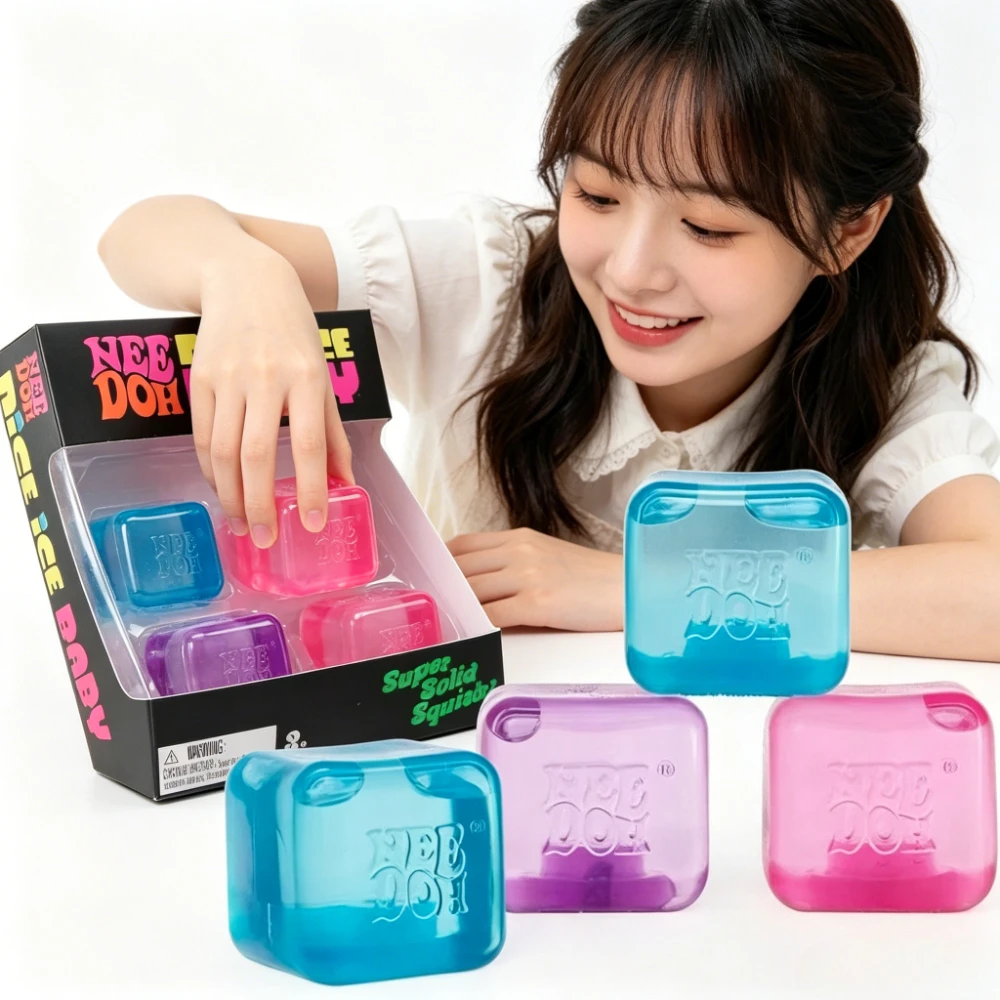 

4 Square squishes Shaped Nice Ice Sensory Toys: Stress-Relieving Blocks, Pinch-Relief Puzzles, Puzzle-Solving, Venting,Souvenirs