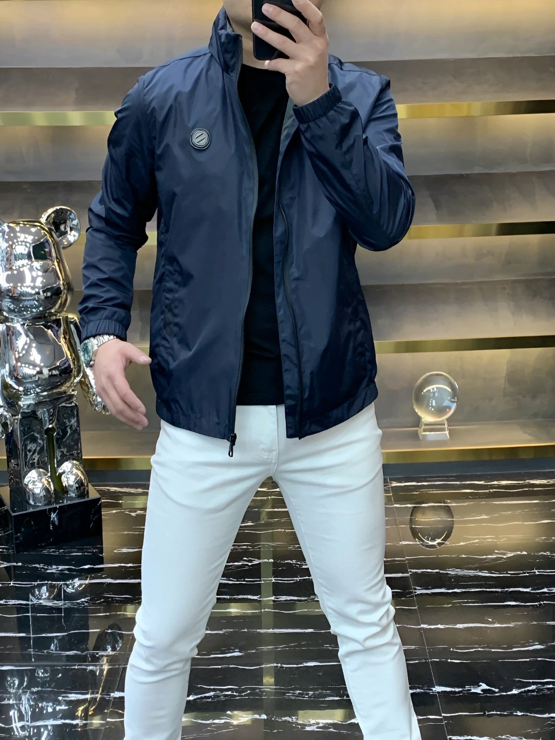 

Spring Autumn New Men's Stand Collar Jacket Coat Fashion Slim Fit Comfortable High-End Versatile Trendy Zipper Closure Long S...