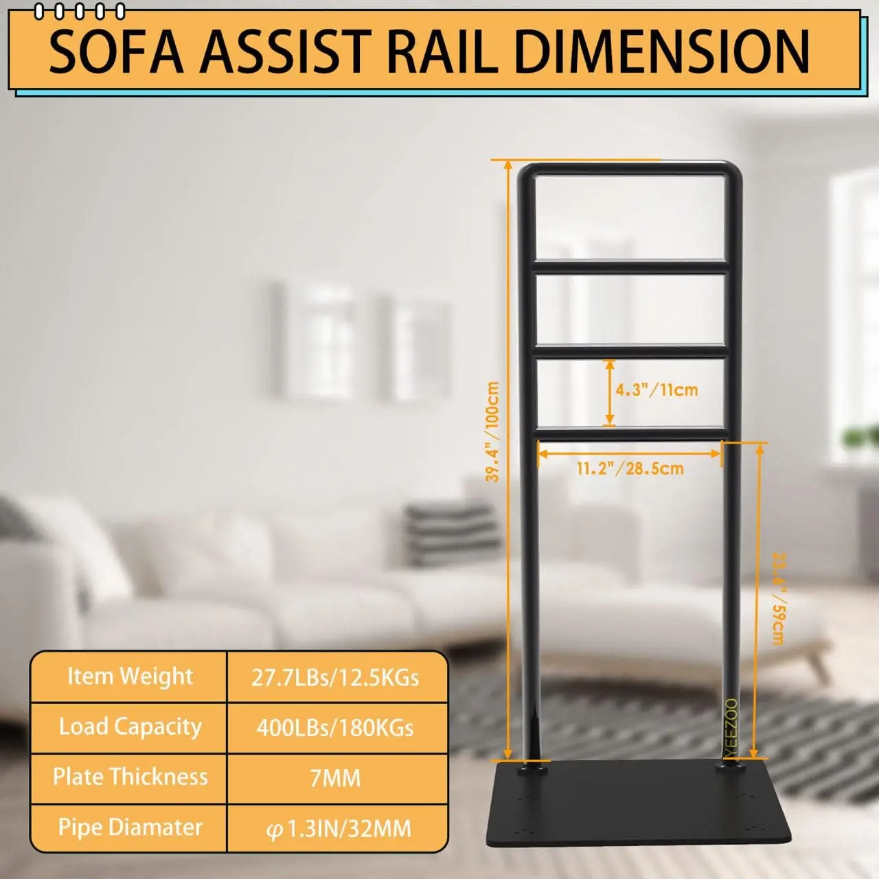 Stoel- en bankstandaard Assist bar, Stand Assist Rail met antisliphoezen, vier hoogtes Heavy Duty Assist bar voor senioren,