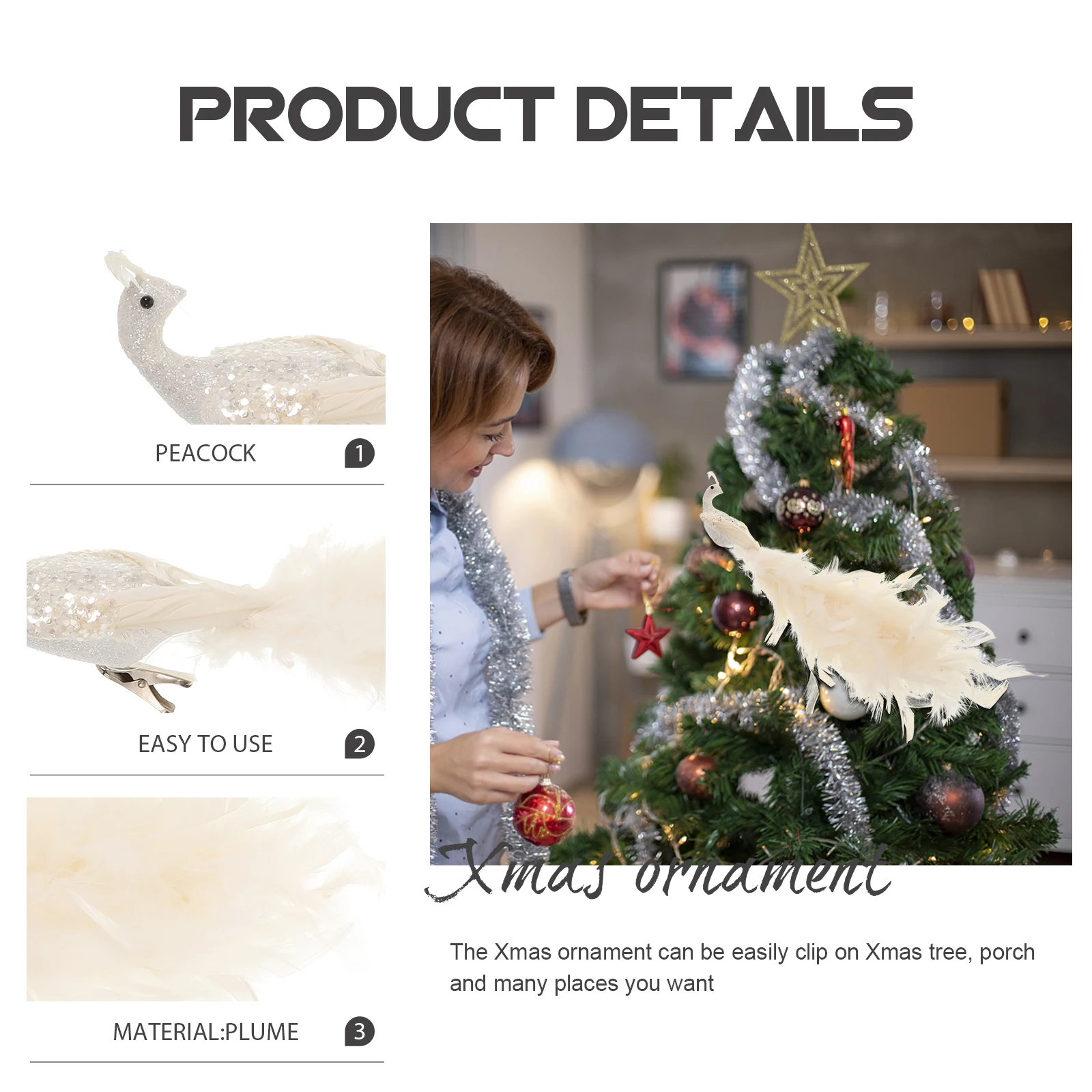 

1pc 3D Imitation Christmas Ornament Clip On Tree Decor Xmas Party Supplies Simulated Decoration Topper