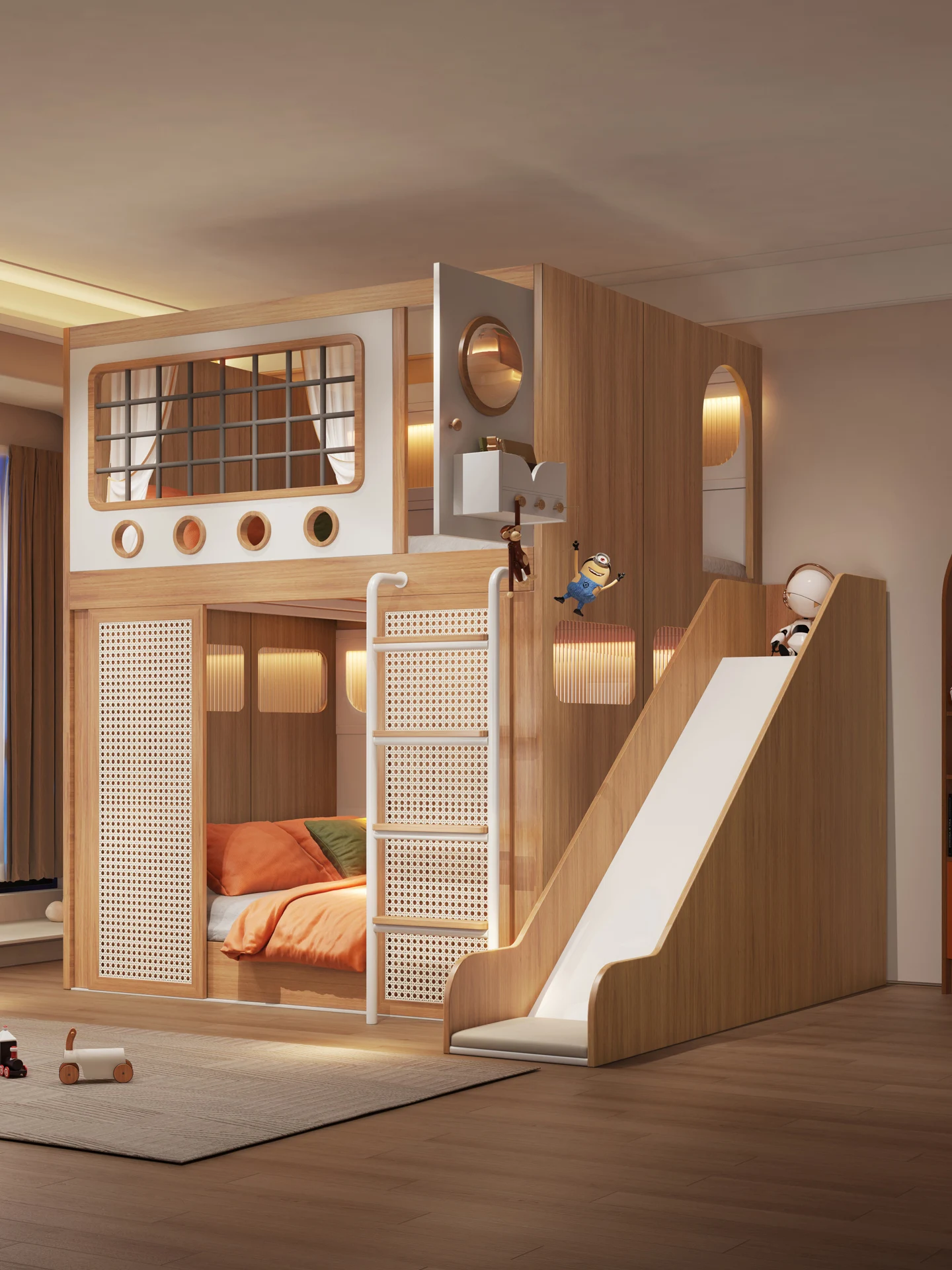 سرير أطفال مع قسم سرير بطابقين