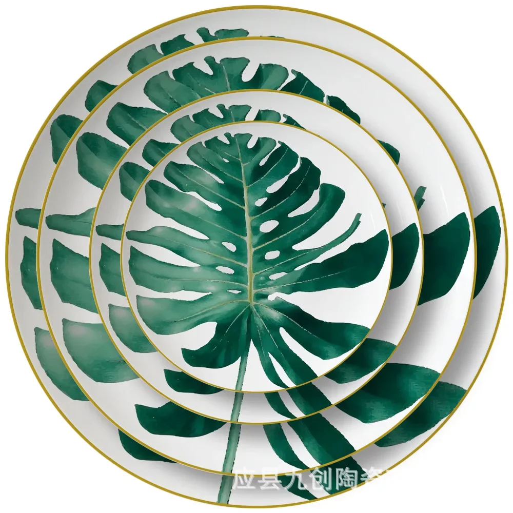 Regenwald Monstera Geschirr Set High-End China Haushalt Schüssel und Teller Luxus Phnom Penh Geschenk Porzellan Hylaea Platten