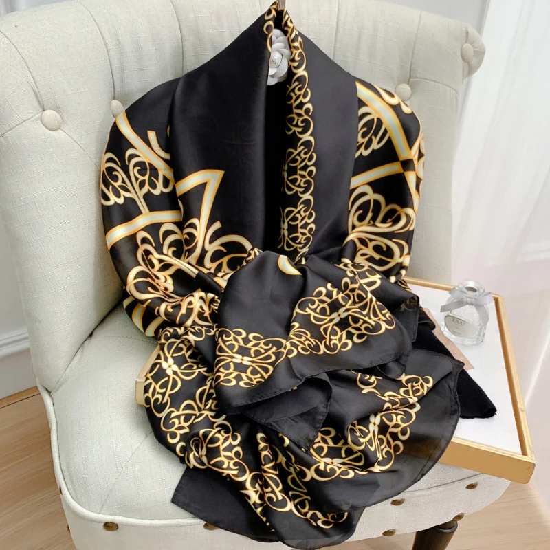 180*90cm muffler Luxury Brand 2023 Silk Scarf Women Large Shawl Hijab Foulard Echarpe Design Print Lady Beach Stole Head Scarves