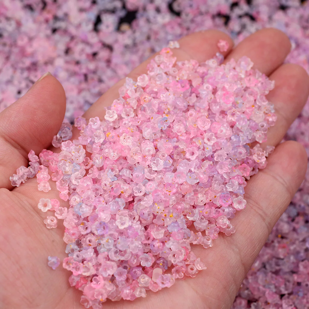 4mm Lila Rosa Acryl Bestreut Goldene Blütenblätter Spacer Lose Perlen Für Schmuck Machen Armband Ohrringe DIY Schlüsselbund Zubehör