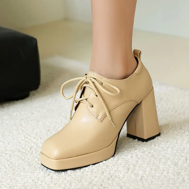 

ORCHA LISA Классические женские туфли-лодочки на массивном каблуке, блочный каблук 9,5 см, туфли на платформе со шнуровкой для офиса, большие размеры 46 47 с квадратным носком