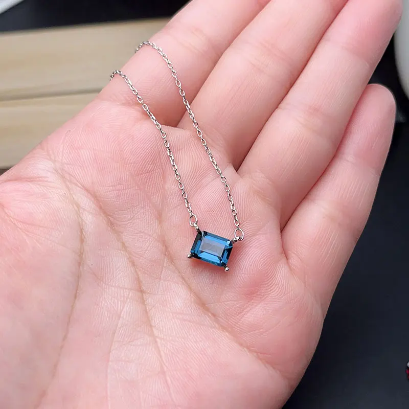 Real London Blue Topaz Pendant 6mm*8mm 1.2ct Natural Topaz Necklace Pendant 925 Silver Ring 18K Gold Blue Gemstone Jewelry - Image 3