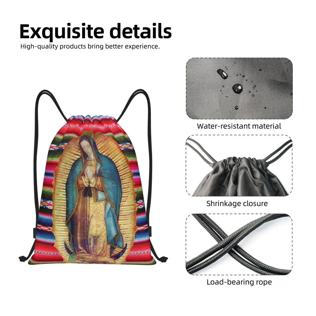 Custom Our Lady Of Guadalupe Virgen Maria Zarape Drawstring Backpack Sport Sackpack Foldable Mary Catholic Training Bag Sack