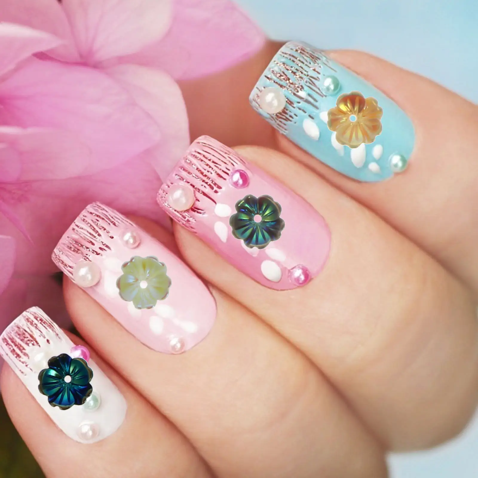 6 Boxes Flower Nail Art Stickers Bright Colors Long-Lasting Manicure Decals Easy Store Carry Nail Decorations Flower Stickers