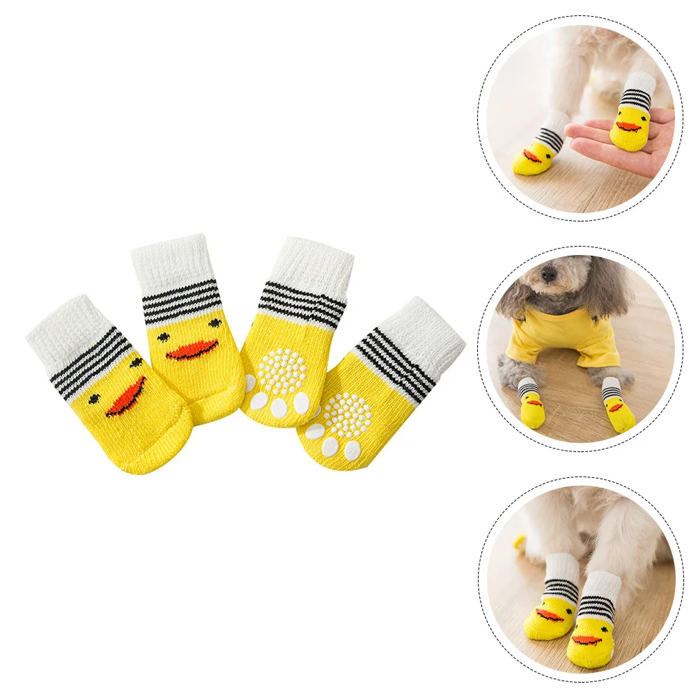 4pcs Pet Anti-Slip For Dogs Lovely Pattern Non-Slip Dog Socks Warm Foot Protector Indoor Puppy Socks Cotton Soft Pet Supplies