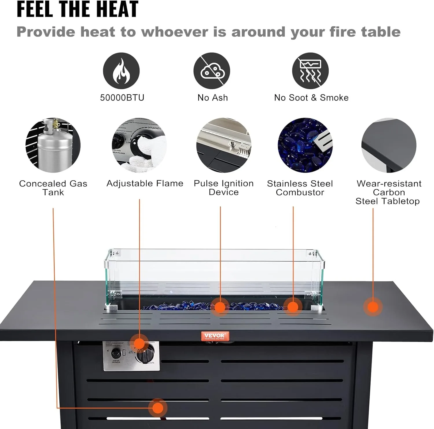 Imagem -05 - Outdoor Propano Gás Fire Pit Table com Vidro Wind Guard Auto-ignição Propano Fire Pit Table Eur Aprovado 43 50.000 Btu