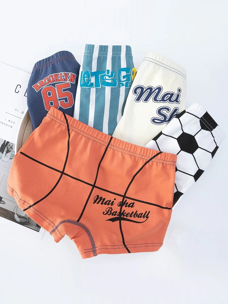 LJMOFA 5pcs Kid Boys Underwear Boxer for Child Soft Cotton Breathable Underpants Boy Football Panty Basketball Sport Shorts B176