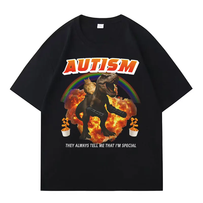 Autisme drôle chat Meme T-shirt hommes femmes marée col rond manches courtes surdimensionné T-shirts été Sport ample confortable Streetwear T-shirt