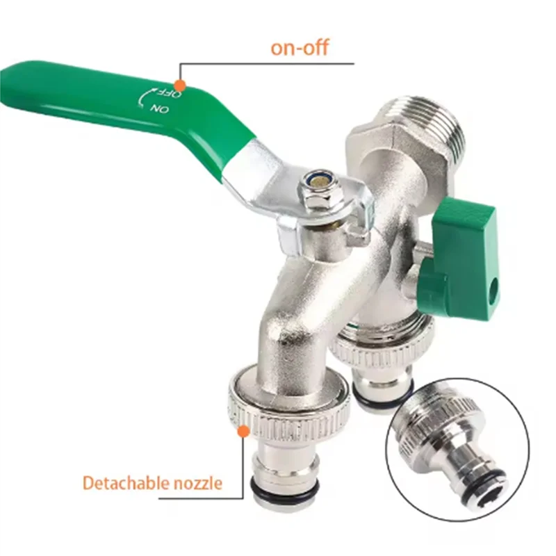 Rubinetto da giardino in lega WORTHOWN Adattatore di ricambio per scarico dell'acqua a doppio controllo Rubinetto a doppio capezzolo con maniglia Facile accensione/spegnimento