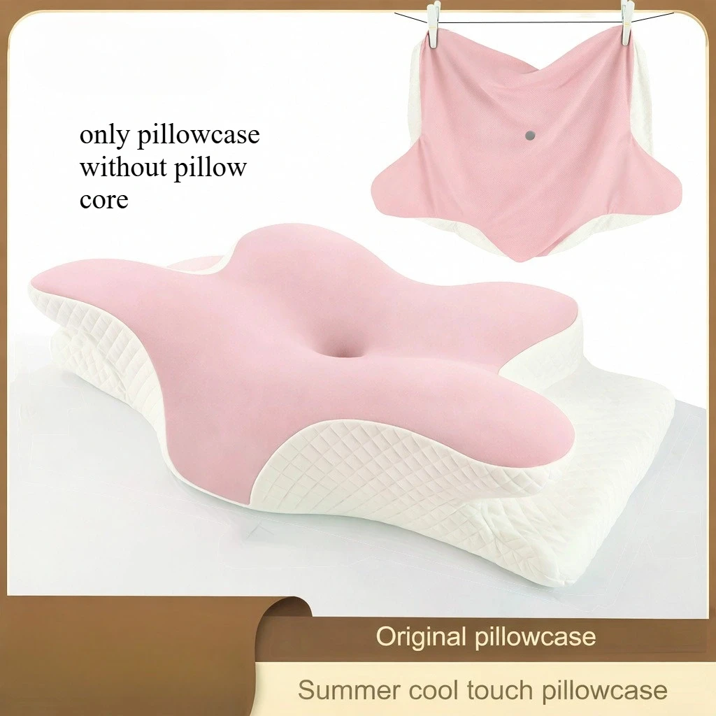 Pink Comfortable Pillowcase, Ergonomic Cervical Pillow Replacement Pillowcase, Only Pillowcase Without Pillow Core