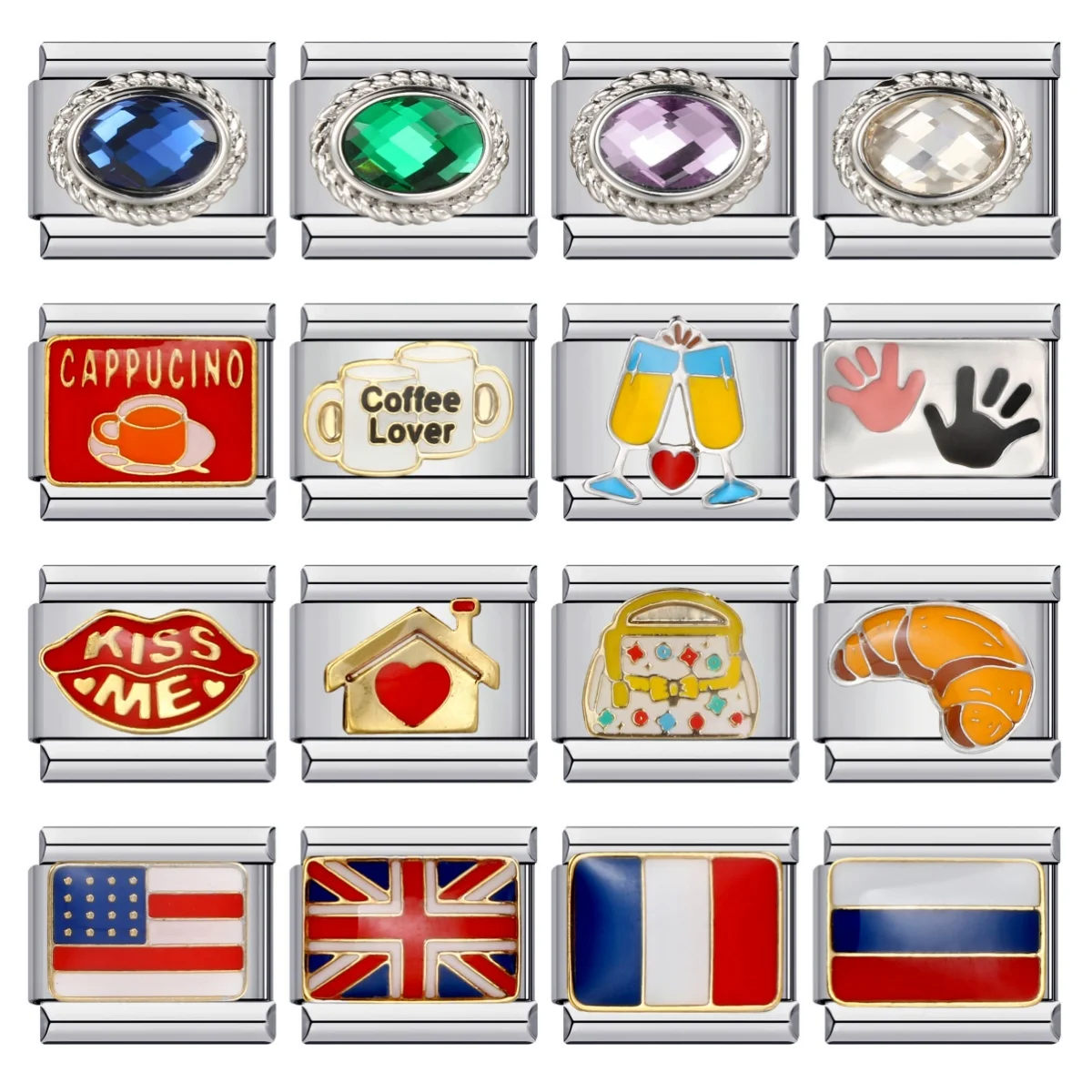 GEMOSA Mode Y2K Oval Kuss Kaffee Flagge Italienischen Charme Link Fit 9mm Edelstahl Armbänder Machen DIY Perlen Schmuck für Geschenk – Detail 1