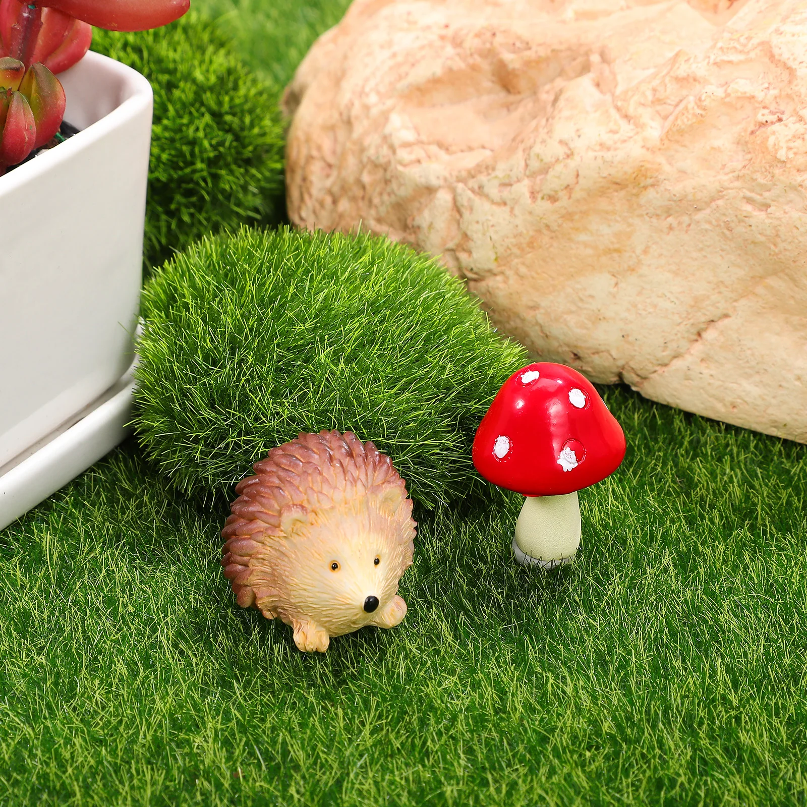 1 مجموعة القنافذ الصغيرة والفطر الراتنج المنمنمات شخصيات حيوانات صغيرة مصغرة حديقة الديكور بونساي الاكسسوارات الحرفية