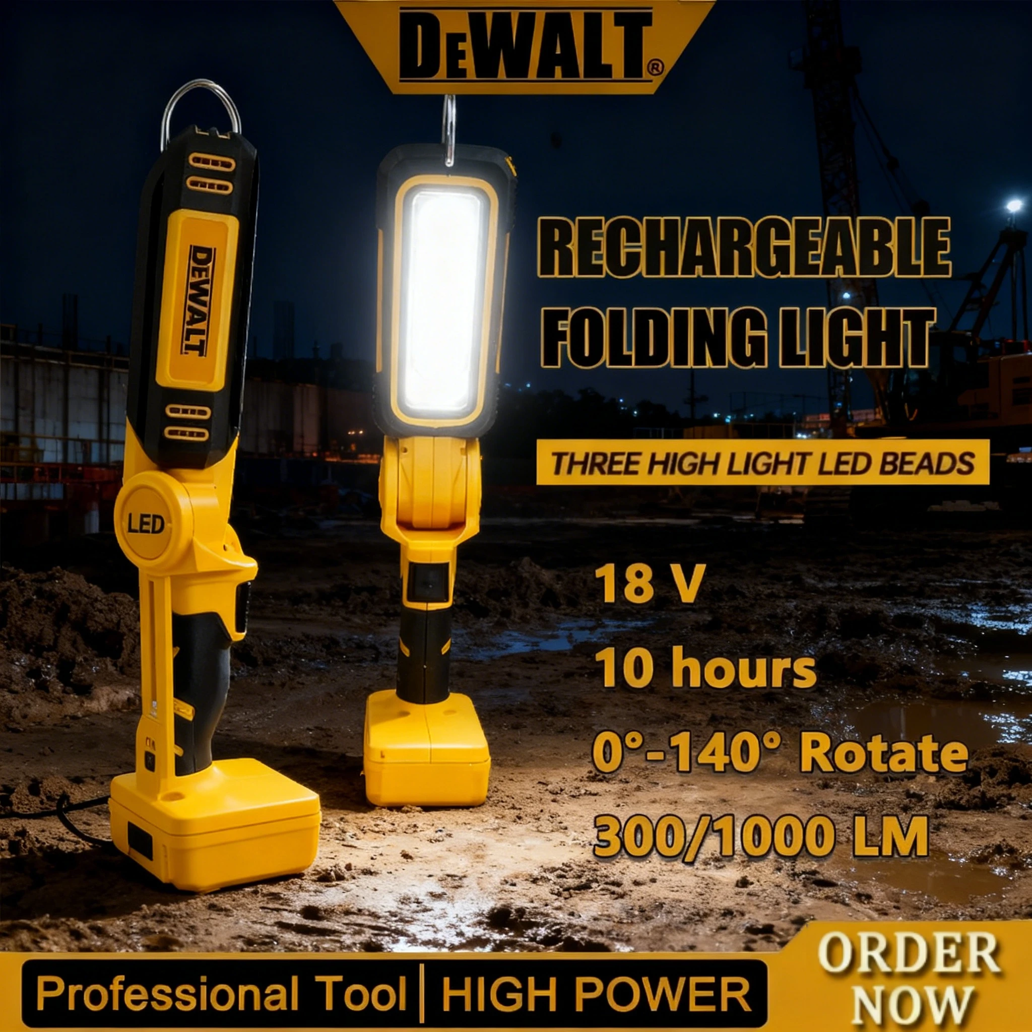 

DEWALT 20 В литиевая батарея 90 градусов Многофункциональный портативный светильник для кемпинга Аварийный фонарик Складной рабочий свет