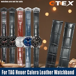 19mm 20mm 22m cowhide strap bracelet For TAG Heuer Calera Blue brown black red line Men's watch leather strap accessories