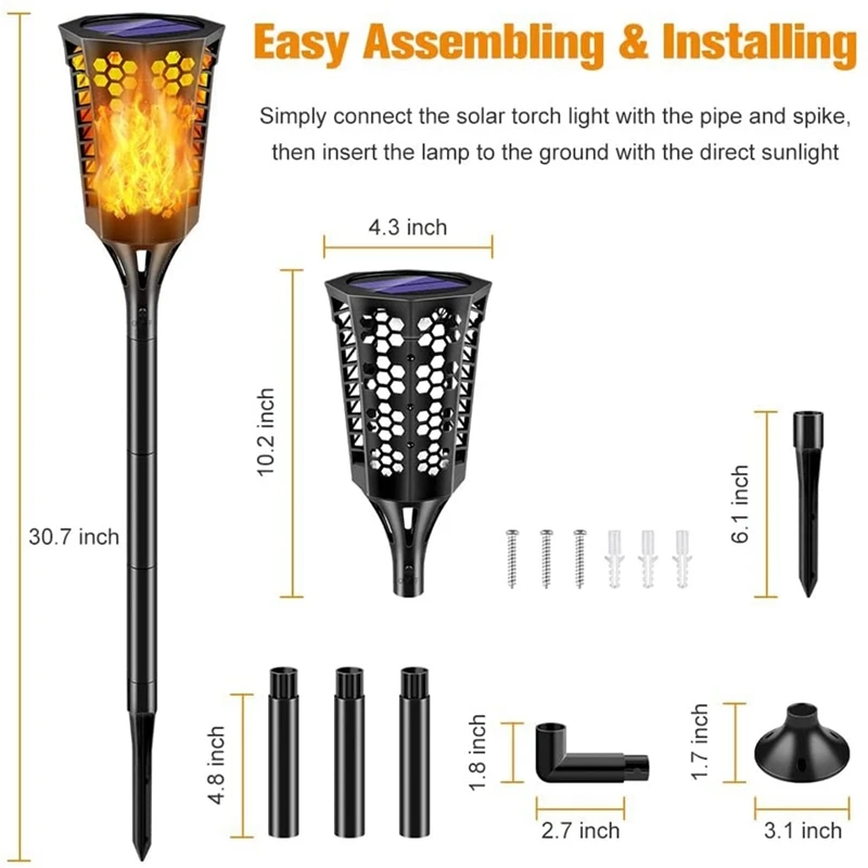 Solar Torch Lights With Flashing Flame,Waterproof Auto On/Off Outdoor Lights For Garden Courtyard Deck Decoration