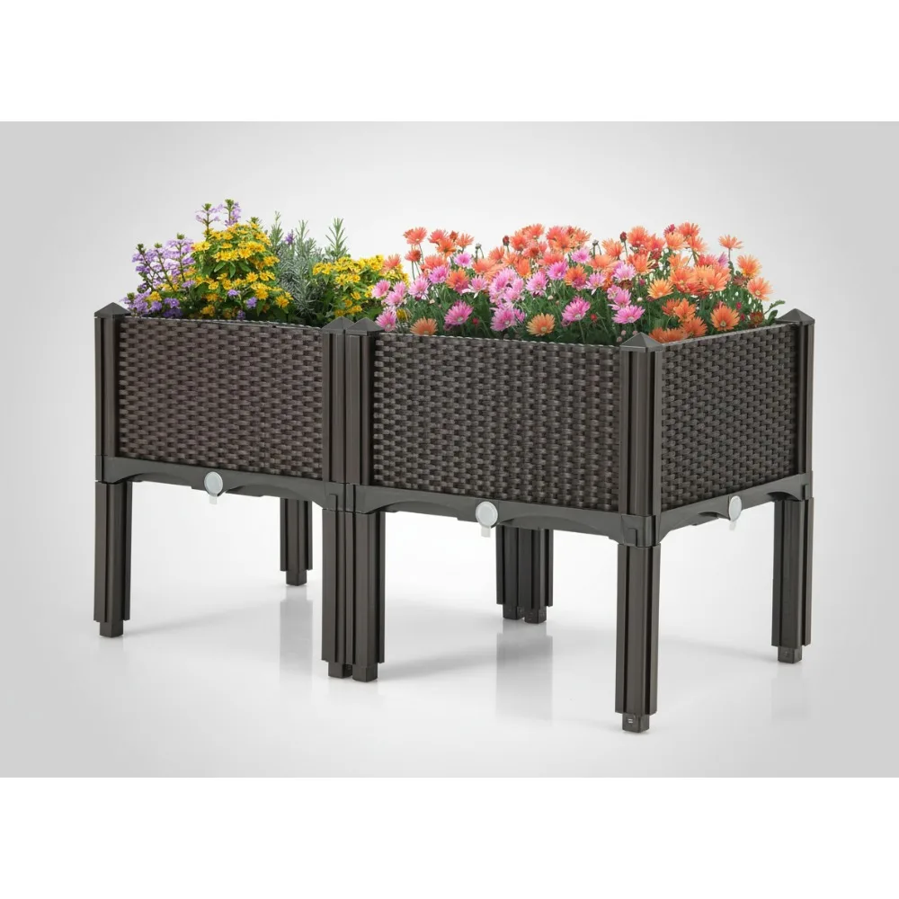 

Outdoor Raised Garden Bed with Self-Watering System, 2 Tier Planter Box with Removable Legs for Vegetables Fruits Flowers