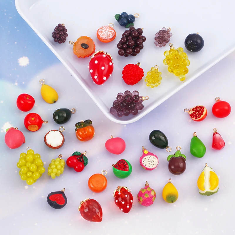 Arylic 3D Obst Erdbeere Traube Mango Durian Wassermelone Kirsche Granatapfel Charm Anhänger, Schmuck Halskette Armband Versorgung S18 – Detail 2