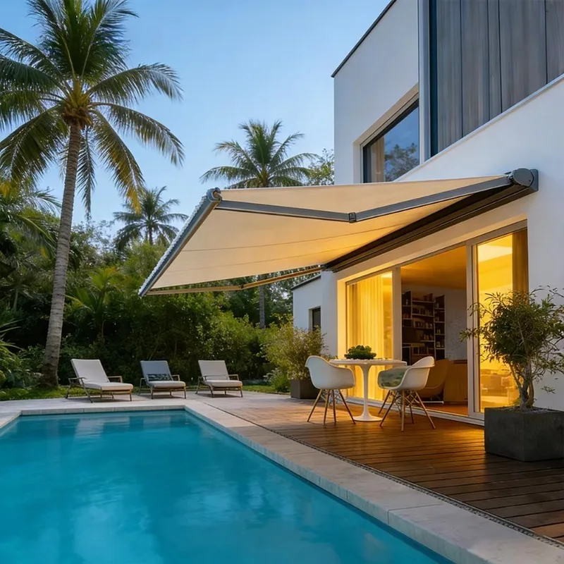 Custom Cassette Motorized Retractable Awning, Weather‑Resistant Manual Folding Electric Sunshade Canopy for Patio Terrace Yard