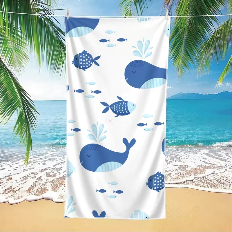 Sunset Beach Wave Starfish Seashell Print Beach Towel Quick Dry Sand Proof Absorbent Towel Summer Travel Yoga Holiday Blanket