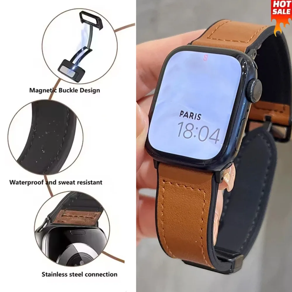 Silikon- und Lederarmband für Apple Watch Ultra 3-1 49mm 11 10 42mm 46mm Magnetverschluss-Armband IWatch 9 8 7 6 5 4 SE 45/44/41mm