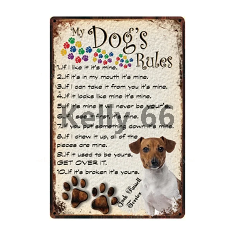 [ Kelly66 ] Pet Dogs Rules Better Life With Jack Russell Terrier Metal Sign Home Decor Bar Wall Art Painting 20*30 CM Size DG-16