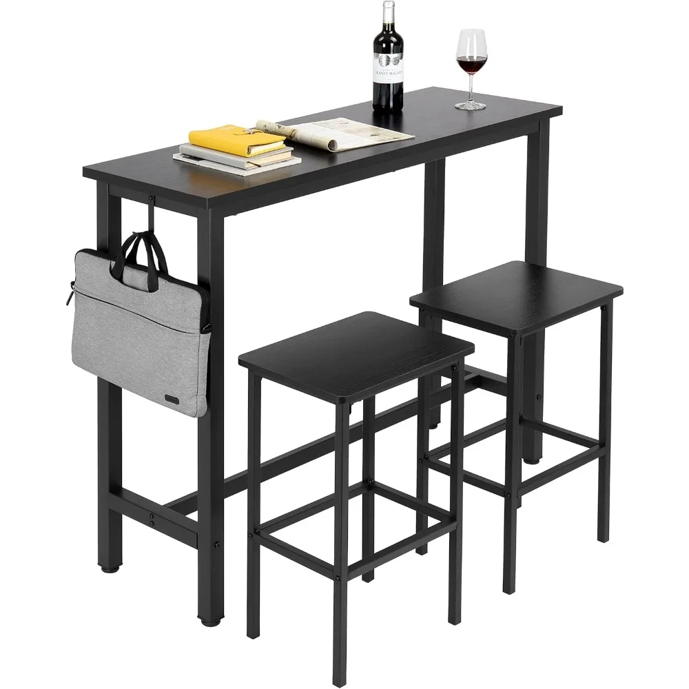 

47" Bar Set - Pub High Top Table With Stools, Rectangular Bar Height Kitchen Set for 2, Industrial Breakfast for Kitchen, Livin
