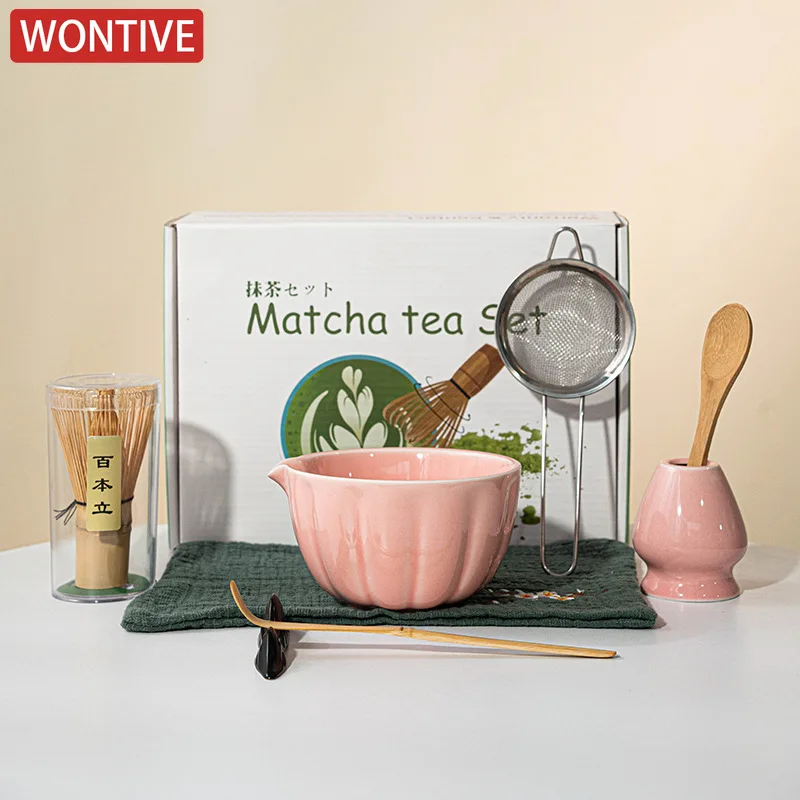 

4/8pcs Matcha Whisk Set for Tea Lover Ceramic Matcha Kit Set petal Bowl Whisk Scoop Sifter for Home Camping Art of Tea Present