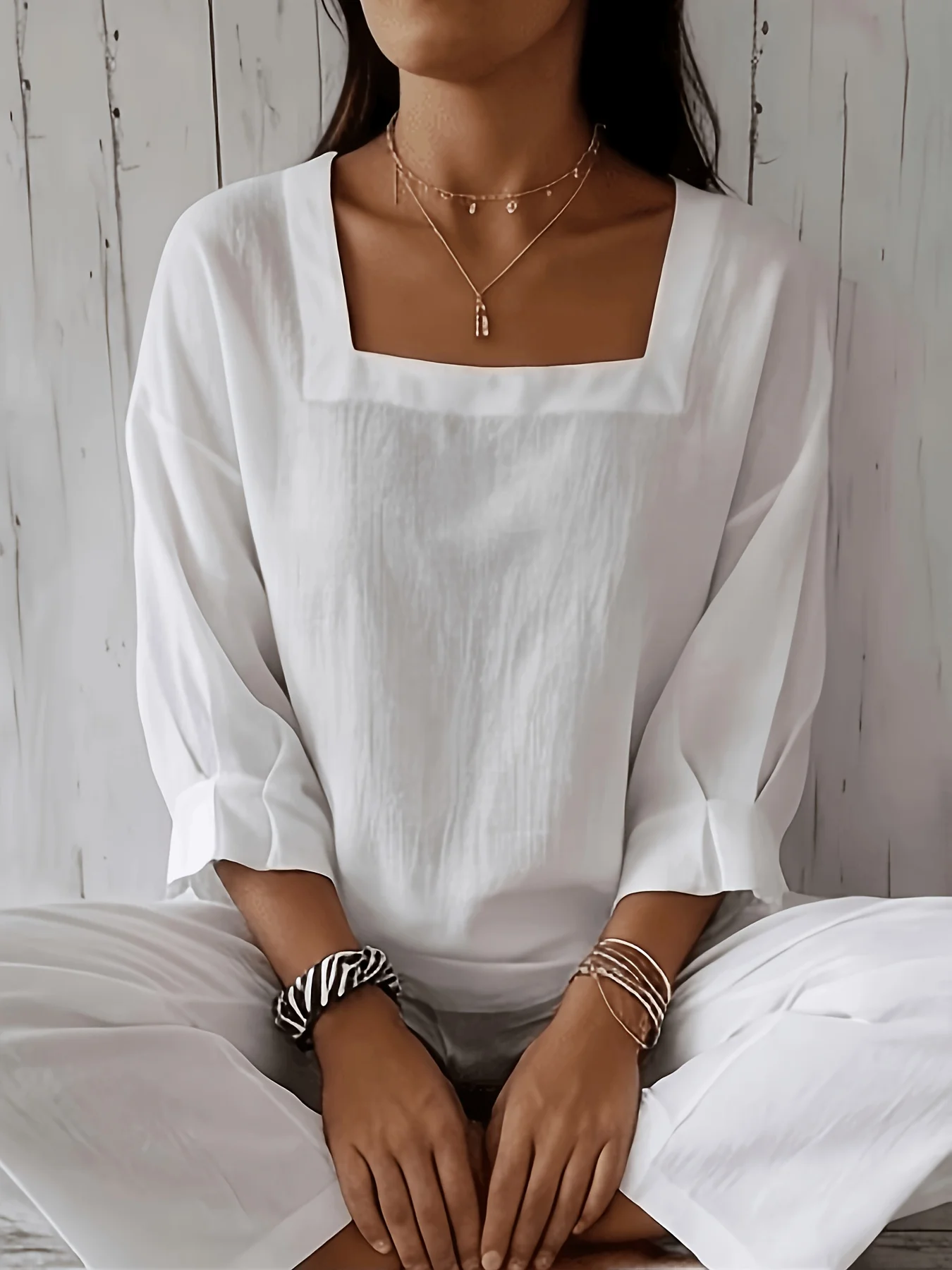 Women's Fashionable Square-Neck Breathable Everyday Commuter Top