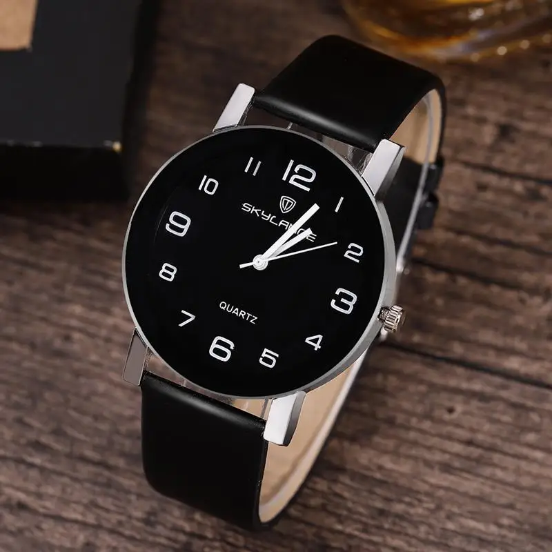 Jam tangan hitam wanita, arloji tali kulit Stainless Steel Quartz Analog kasual