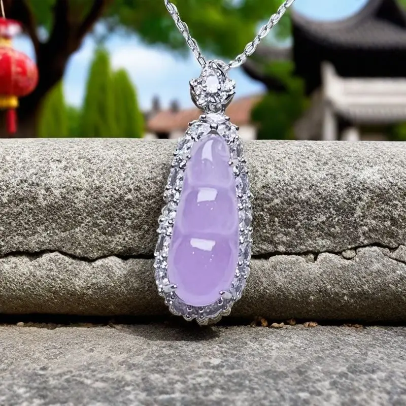 

Нефритовый ледяной фиолетовый инкрустированный Lucky Bean Ice, прозрачная водная увлажняющая веревка из бобов, нефритовый кулон Lucky Bean, нефритовое ожерелье