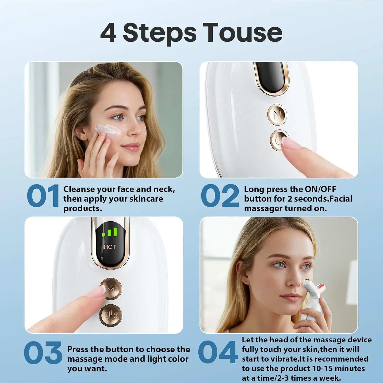 العلاج بالضوء الأحمر للوجه، أداة تدليك الوجه ذات 3 أوضاع مع اهتزاز تسخين للعناية بالبشرة، مدلك الوجه المخفض للتجاعيد إلى S #5