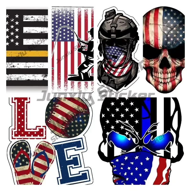 

American Flag Angler Vinyl Decal American Bald Eagle Patriotic Fishing Skull Sticker for Cars Bumper Laptops Windows Trucks Wall