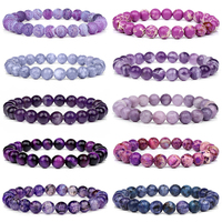 Purple Stone Bracelet 8mm Natural Stone Fire Dragon Agates Amethysts Fluorite Jasper Beads Elastic Bracelets For Women Men