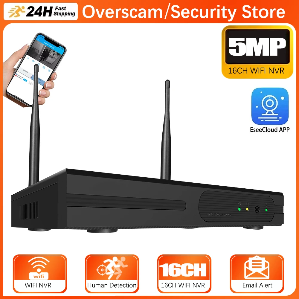 Eseecloud 5MP 16CH H.265 Wireless NVR Motion Detection CCTV Camera System P2P IP Cameras Network WiFi NVR 16 Channel IP PRO APP
