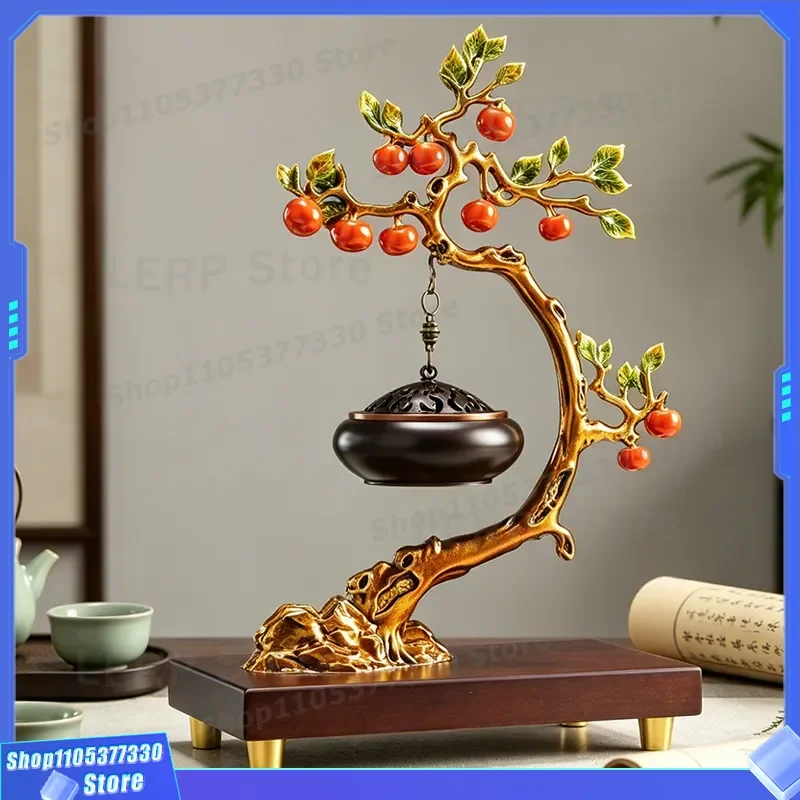 Chinese Brass Welcome Pine Incense Burner Indoor Hanging Copper Ornament for Sandalwood Agarwood Aromatherapy Household Decor