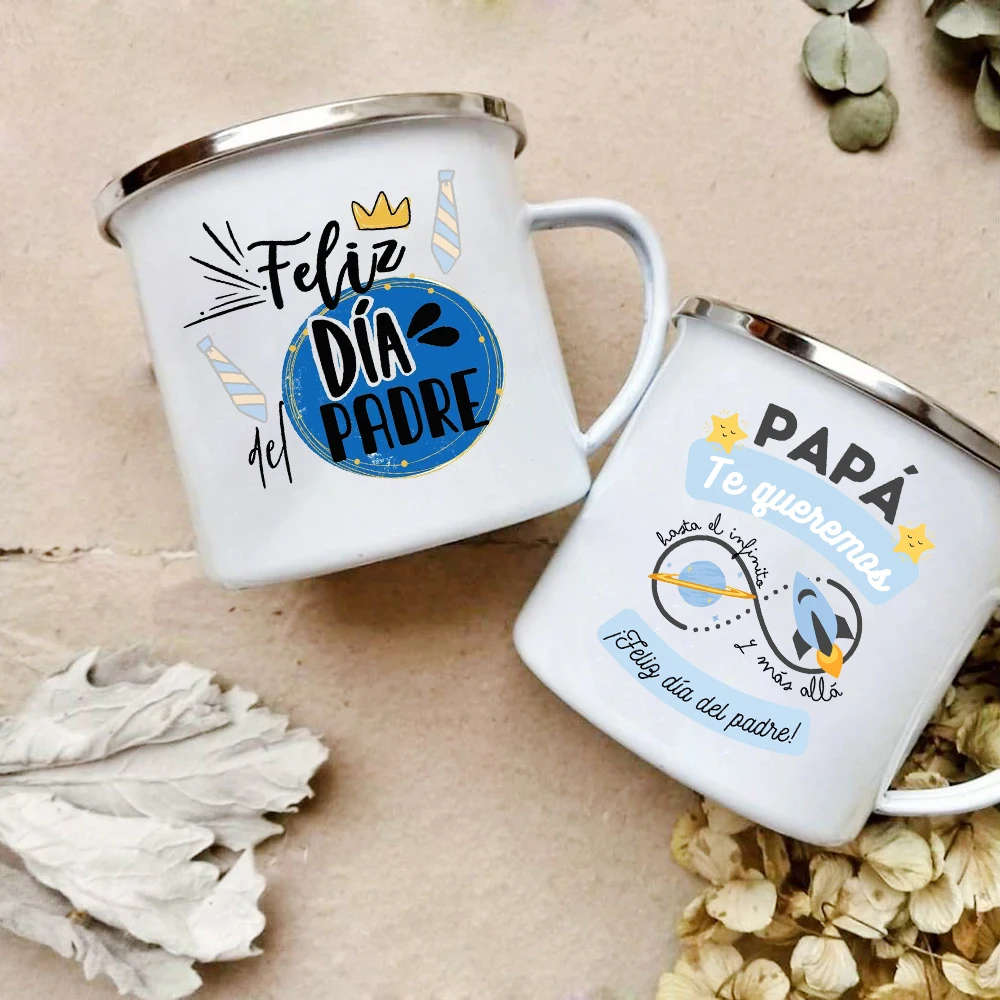 Happy Father's Day Print Enamel Mugs Coffee Handle Cups Gifts Party Drinkware Wine Juice Beer Tea Mug Fathers Day Present Cup