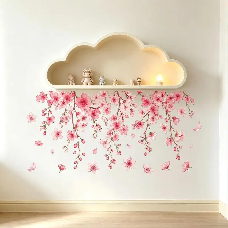Pink Cherry Blossom Wall Stickers Self Adhesive Waterproof Perfect For Living Room Bedroom Home Decor