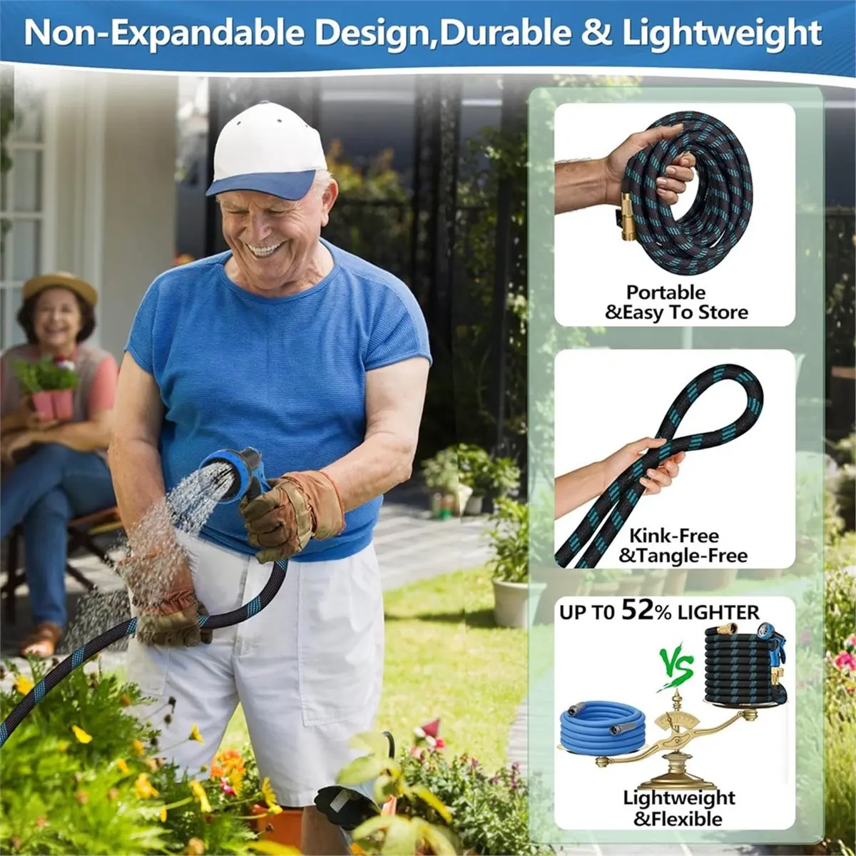 giftnew 100 FT Non-Expandable Garden Hose, Upgraded Flexible Water Hose, Ultra Light Weight Non-Expanding Hoses, Leak Proof