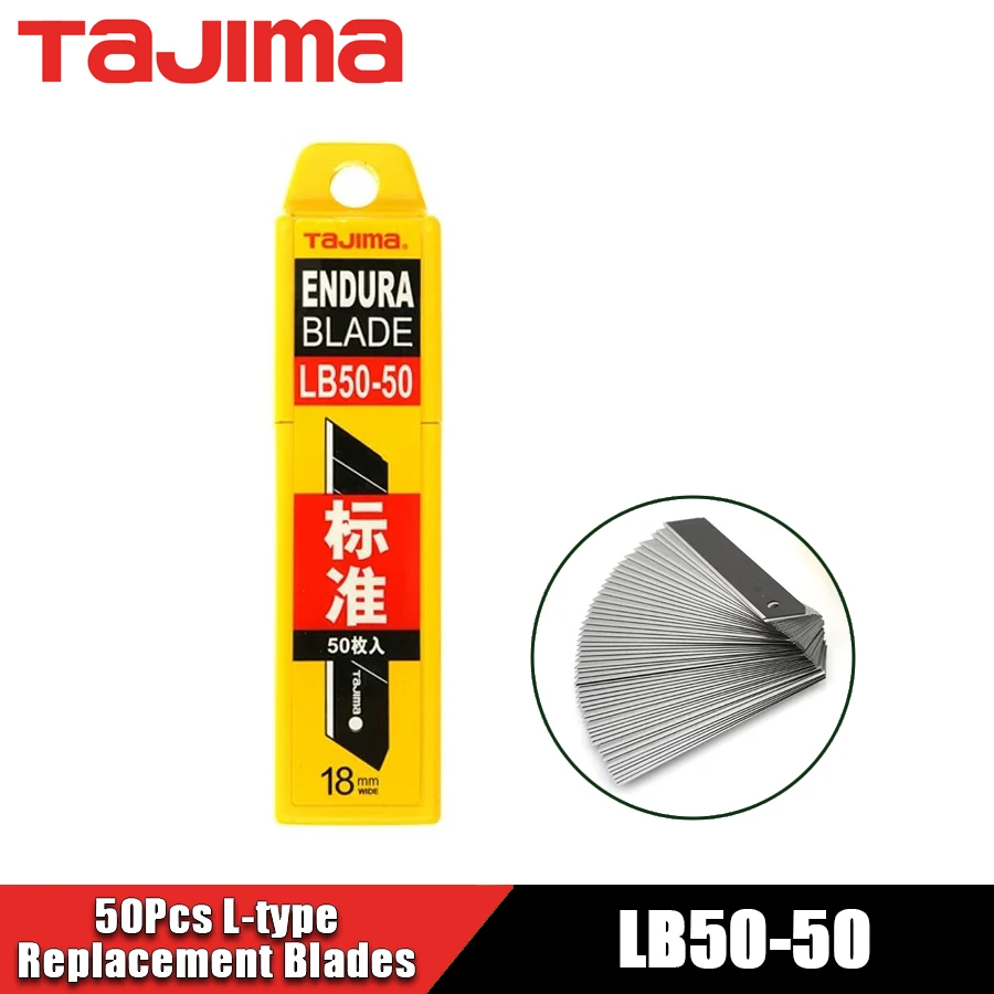 TAJIMA LB50-50 50Pcs 18mm wide Utility Knife L-Type Durable Replacement Blades Set Spare Blade Hand Tools Accessories