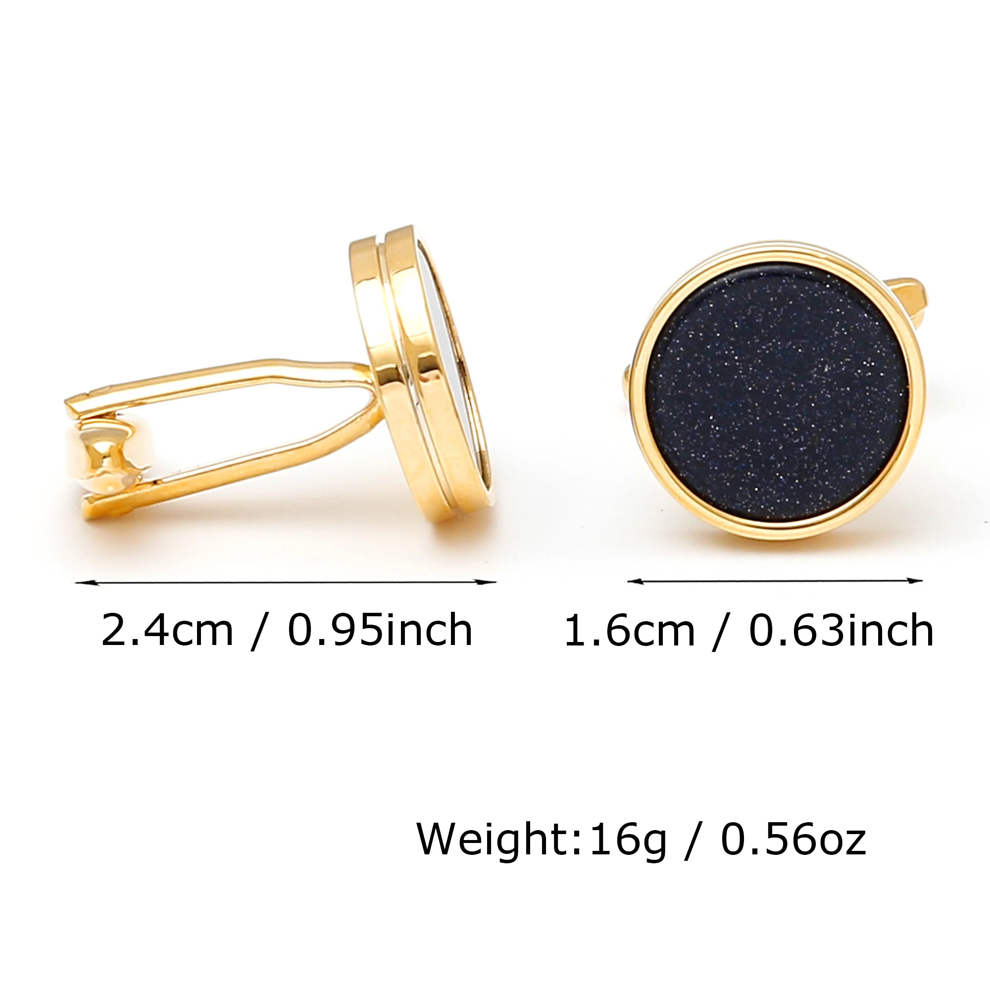 TOMYE Cufflinks for Men with Gift Box, Luxury Blue Sandstone Customizable Golden Brass Round Dress Shirt Cuff Links Jewelry